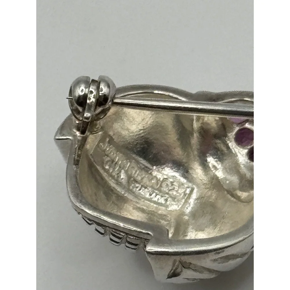 Judith Ripka Sterling Silver Pink Stone Ladybug Acorn‎ Brooch Pin